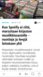 Timo Leponiemi kirjoittaa Hämeenlinnan pääkirjaston musiikkiosaston 30-vuotisjuhlasta Ylen verkkouutisessa Kun Spotify ei enää riitä, marssitaan musiikkiosastolle – nuotteja ja levyjä lainataan yhä (Yle, 11.11.2015).