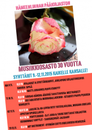 Hämeenlinnan pääkirjaston musiikkiosasto täyttää 30 vuotta. Synttäreitä vietetään marraskuun 9.–12. päivä 2015.