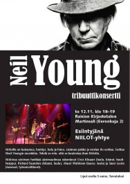 Neil Youngin musiikkia esittävä tribuuttiyhtye Niilot esiintyy Raision kirjastotalon Martinsalissa torstaina 12.11.2015.