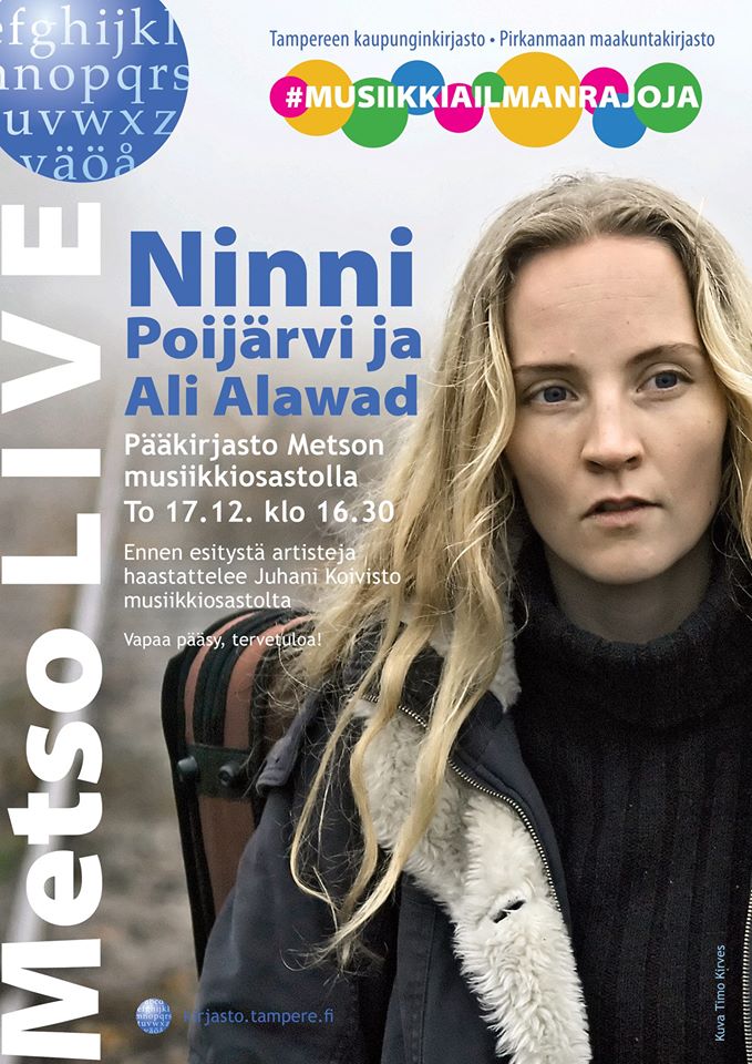Ninni Poijärvi ja Ali Alawad esiintyvät Tampereen pääkirjasto Metson musiikkiosastolla torstaina 17. joulukukuuta. Tilaisuus alkaa klo 16.30.