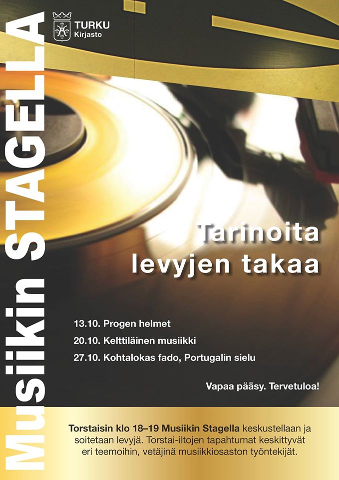 Progen helmet Turun musiikkikirjastossa 13. lokakuuta 2016. Luvassa progressiivisen rockin klassikoita 1970-luvulta.