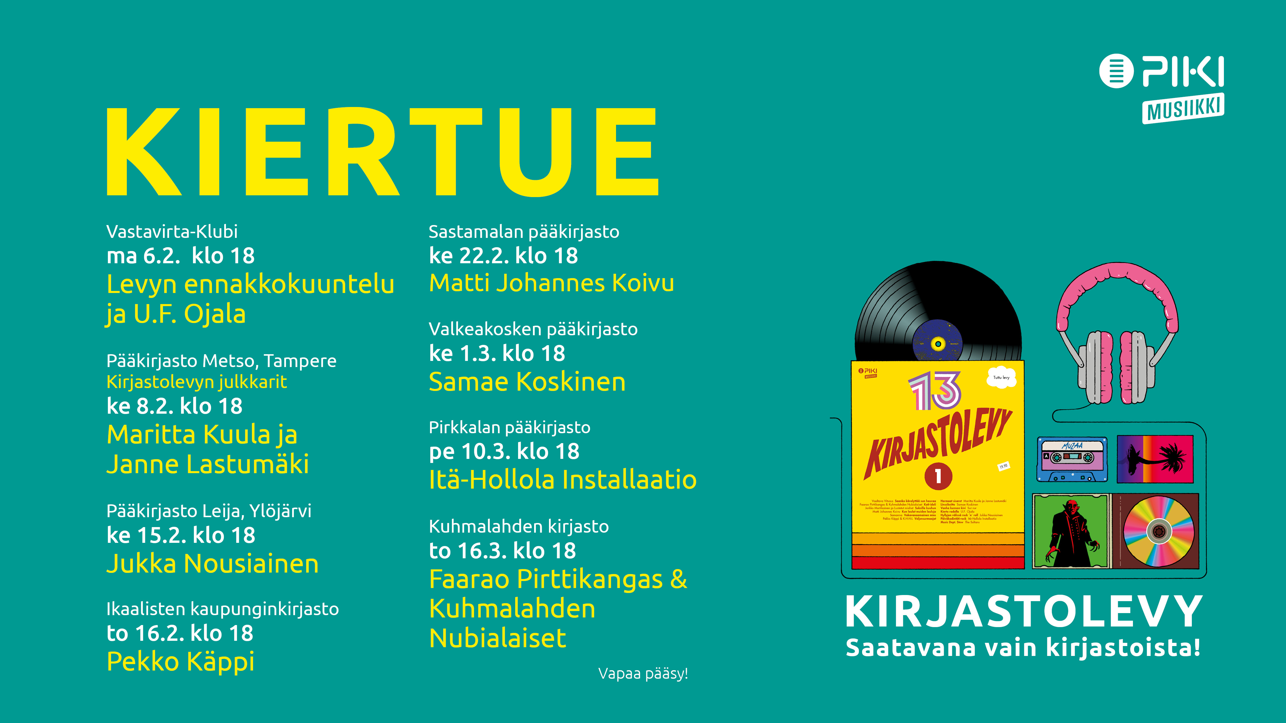 Kirjastolevykiertue valtaa Pirkanmaata helmi-maaliskuussa 2017.