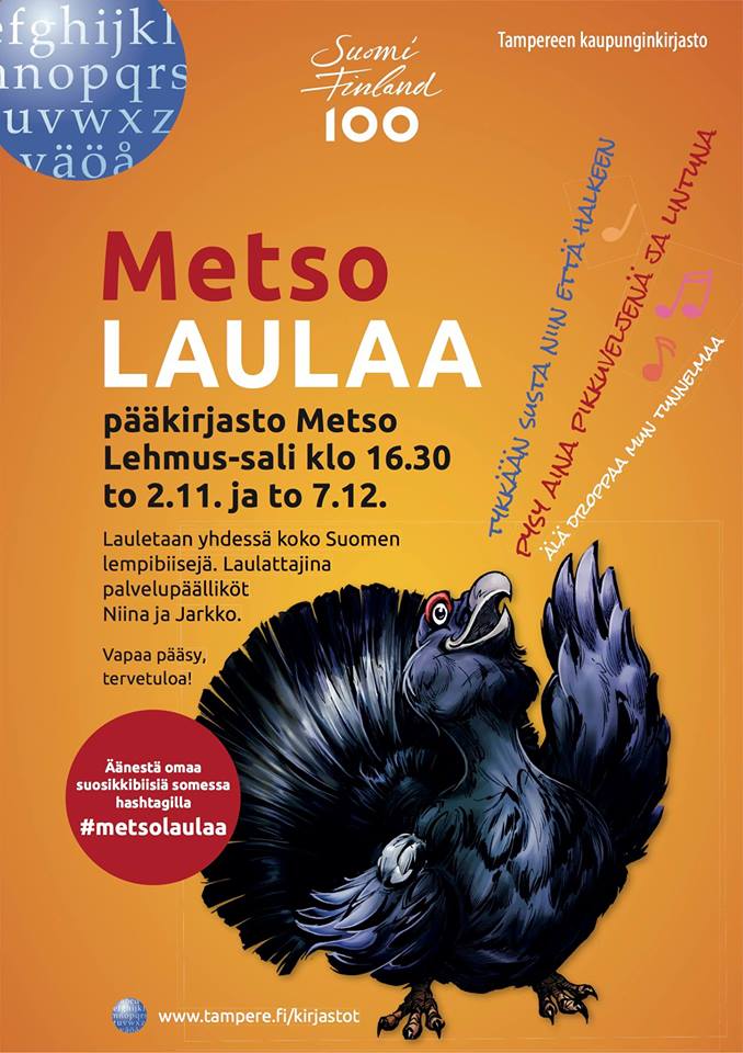 Tampereen pääkirjasto Metso laulaa marras-joulukuussa 2017.