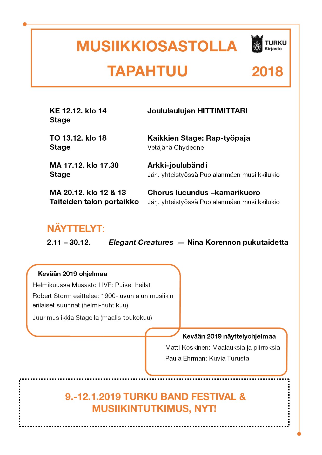 Turun musiikkikirjastossa tapahtuu joulukuussa 2018 vielä paljon.