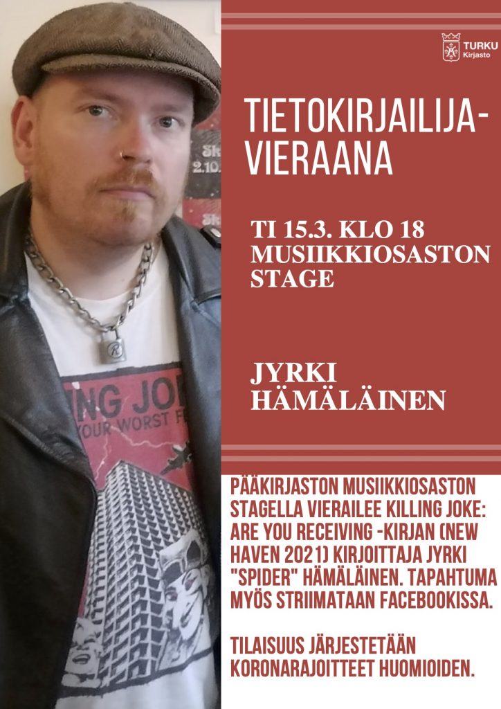 Tietokirjailija Jyrki Hämäläinen vierailee Turun musiikkikirjaston Stagella 15.3.2022.