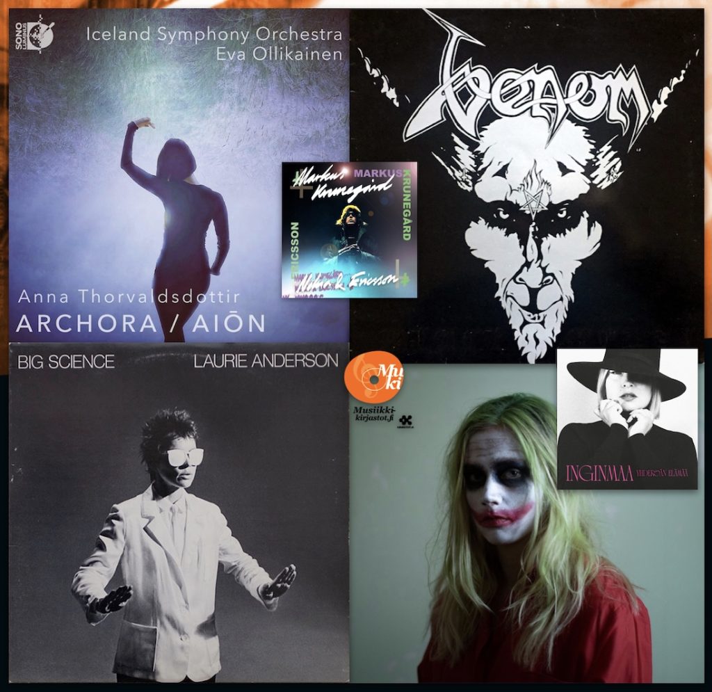 Kuusi uusinta Levyhyllyissä 19.3.2026 •
 Venom •• Laurie Anderson •• Anna Þhorvaldsdóttir •• Maustetytöt •• Anna Inginmaa •• Markus Krunegårds finska sida