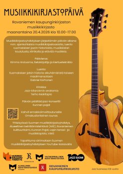 Musiikkikirjastopaiva 20.4.2026 Rovaniemi. Juliste: Ari Hietala