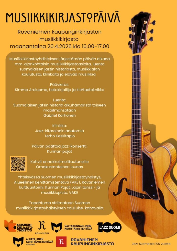 Musiikkikirjastopaiva 20.4.2026 Rovaniemi. Juliste: Ari Hietala