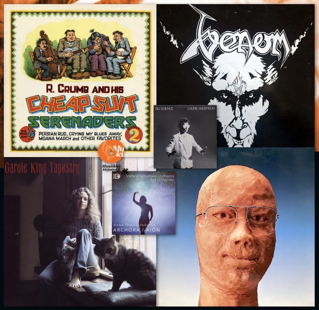 Kuusi uusinta Levyhyllyissä 1.4.2026 •
Robert Crumb •• Carole King •• Sielun Veljet osa 2 •• Venom •• Laurie Anderson •• Anna Þhorvaldsdóttir