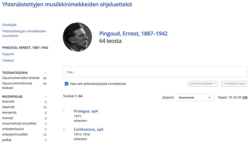 Yhtenäistettyjen musiikkinimekkeiden ohjeluettelot, Musiikinluettelointi.fi. Kuva: Jaska Järvilehto