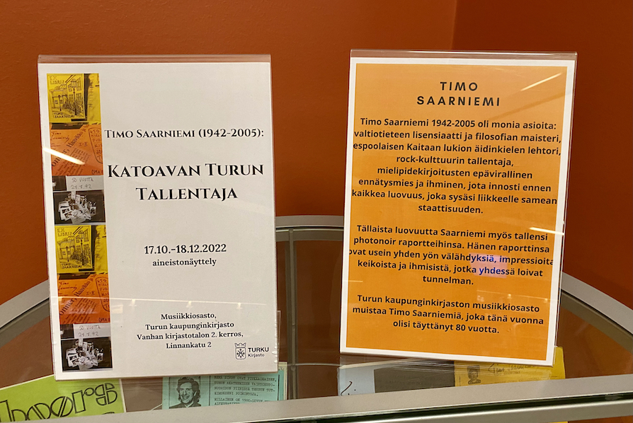 Näyttely Katoavan Turun tallentaja pidettiin Turun musiikkikirjastossa loka-joulukuussa 2022. Kuva: Tuomas Pelttari