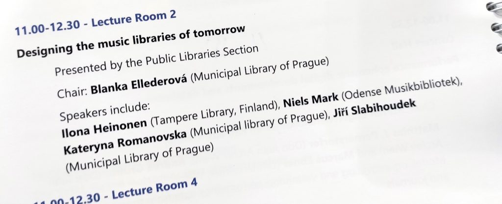 Sessio ”Designing the music libraries of tomorrow” kongressin ohjelmakirjassa. Kuva: Ilona Heinonen