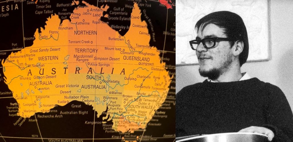 Pekka Gronow katsoo kantriin Australiassa. Banneri: Tuomas Pelttari