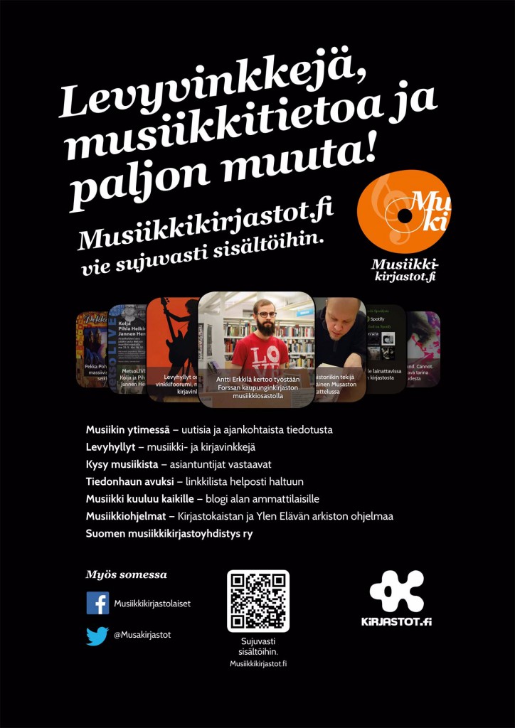 Juliste Musiikkikirjastot.fi on käytettävissä sekä printattavana että someen sopivana kuvana.