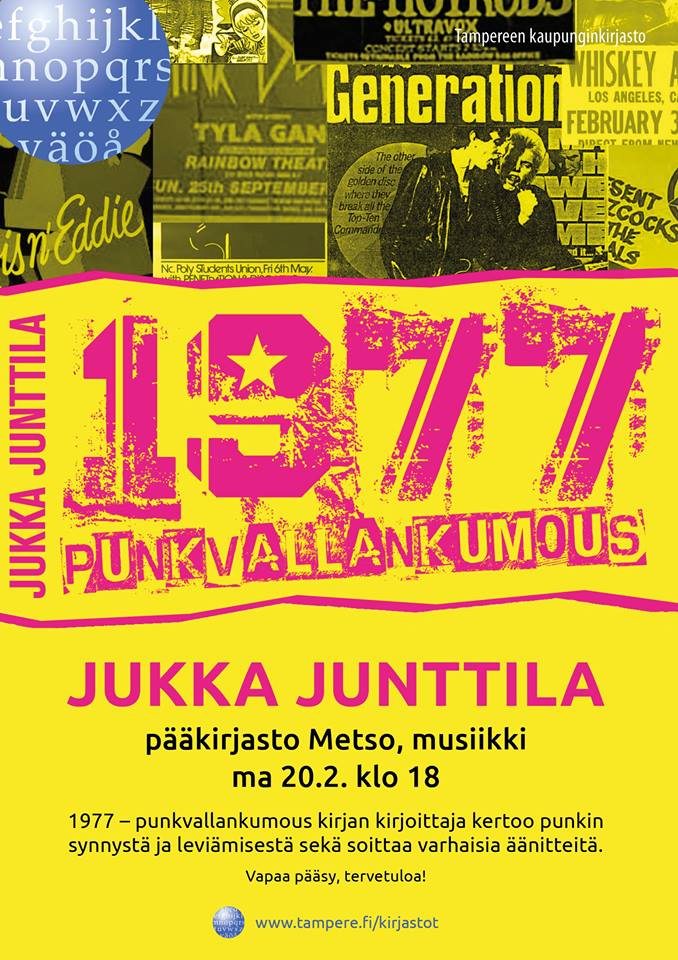 Kirjailija, levymoguli ja punk-asiantuntija Jukka Junttila vierailee Tampereen pääkirjasto Metson musiikkiosastolla 20.2.